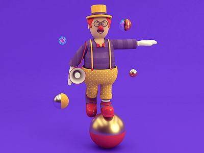 Clown Ball 3d 3d art 3dillustration c4d cgi character cinema 4d clown color design illustration