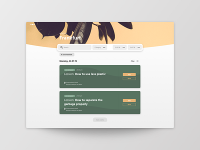 Event Listing buisness date design event filter frankfurt listing search search bar typogaphy uichallenge website