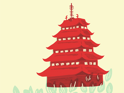 Greetings From Reading handmade hometown illustration pagoda reading