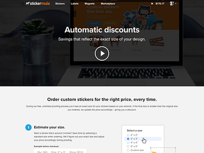 Automatic Discounts discounts landing page sticker mule