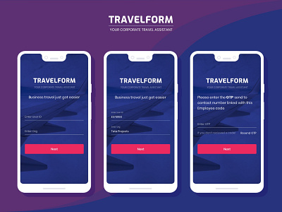 Corporate Travel Assistant app corporate design login screen mobile app mockup otp travel app ui ux visual design