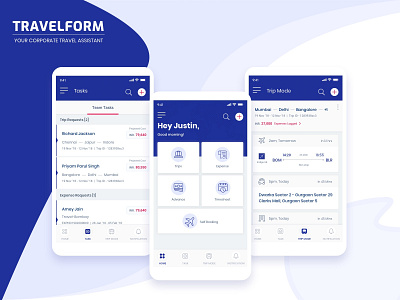 Dashboard, Team task, Trip mode app corporate icon mobile app mockup travel app travel assistant travel booking travel dashboard trip trip task ui ux visual design