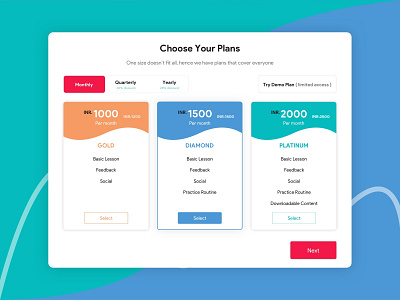 Choose Your Plans demo plan design learning platform mockup plan price prices pricing rates ui ux vector visual design webdesign your plans