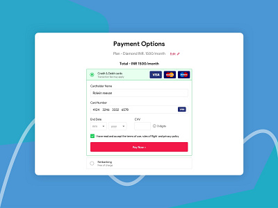 Payment Options credit card payment debit card payment design mockup net banking pay pay now payment payment form payment method payment options transaction ui ux visual design web payment option