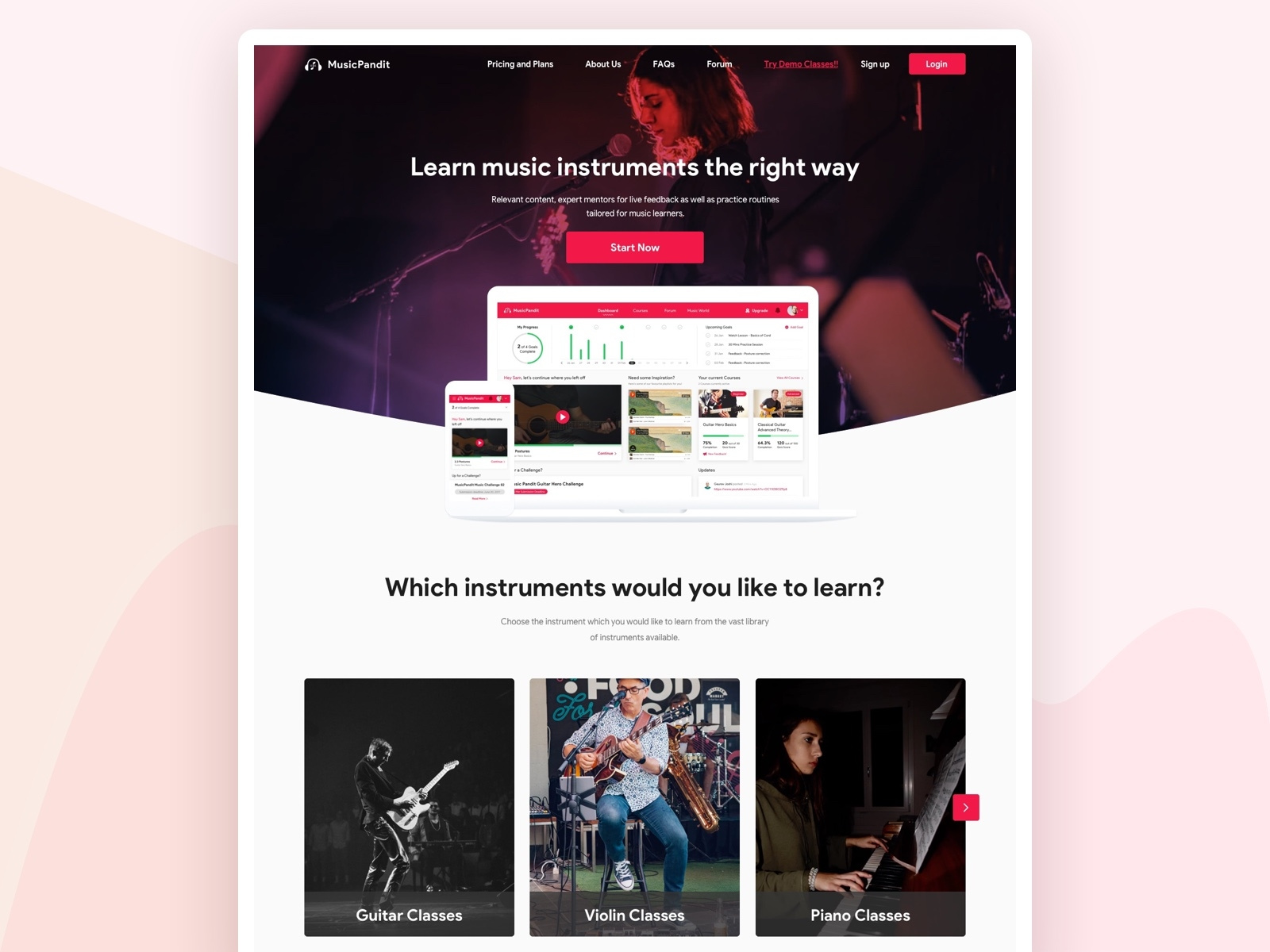 Learn music instruments - Landing page by Rakesh Patel on Dribbble