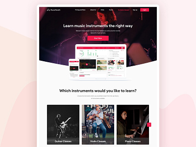 Learn music instruments - Landing page branding instrument learning instruments landing page music learning ui ux visual design web