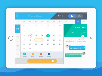 My leave calendar calendar company leave corporate design interaction design interface interprise design ios ios app design ipad app ipad design leave calendar leaves mobile app my leave product design team leave ui ux visual design
