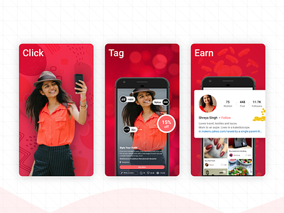 Video first social commerce app with brand tagged content branding mobile app mockup offer profile ux visual design