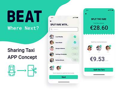Sharing Taxi App concept app fare split the bill taxi