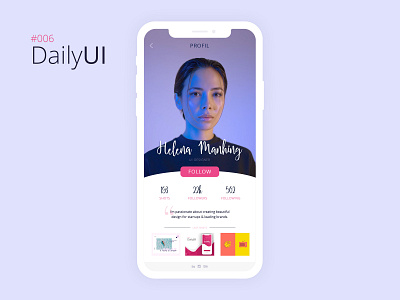 #006 Daily UI Challenge - User Profile 006 app design daily 100 challenge daily ui daily ui 006 daily ui challenge design mobile app design paris profile ui design
