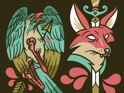Fox & Falcon arrow beeteeth bird falcon fox illustration sword vector
