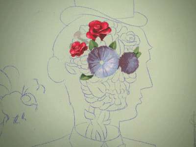 Botanical Skull beeteeth flowers gif painting roses skull wip