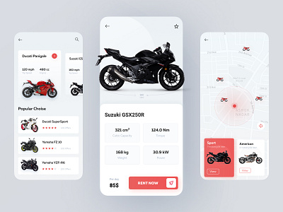 Motorcycle Rent App booking booking app cards clean concept ios mobile app motorcycle navigation rent rental app ui uxdesign