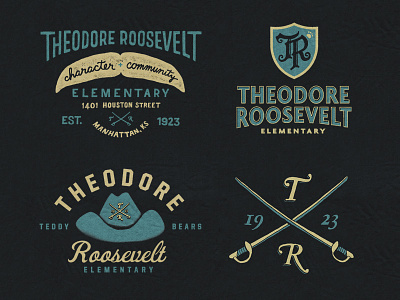 Teddy Roosevelt Elementary bear cavalry hat illustration logo mark moustache school sword