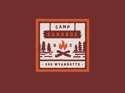 Camp Sandbox Logo badge campfire city crest kansas kc mark patch sign stamp trees woods