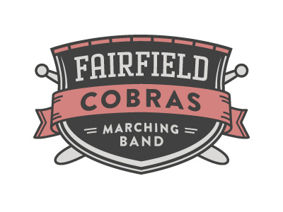 Fairfield Cobras band crest drum logo marching ribbon stick