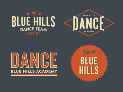 Blue Hills Dance academy logo retro seal team vintage