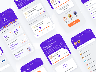 Piki App - More Screens application contacts design loyalty cards mobile app mobile app design orange product design punch cards purple statistics stats ui uiux user interface design