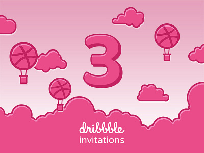 Dribbble Invites Giveaway clouds design flat hot balloon illustration invitations invite pink ui