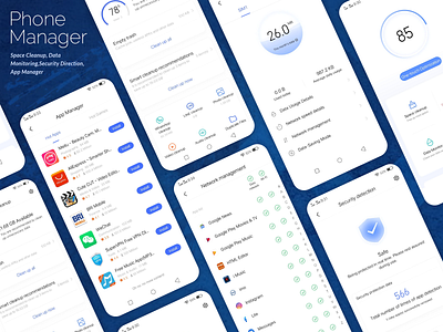 Phone Manager Application app design app manager app store app ui battery design design app designs manager application mobile app mobile app design mobile application mobile design mobile ui optimization security security app space clean