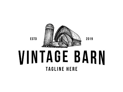 Vintage Barn Rustic agriculture badge barn black and white branding classic company design engraving farm handdrawing handdrawn hatching illustration logo mature old school rustic vector vintage