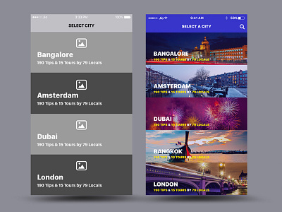 Travel App Select City app application dark design ios travel ui ux wireframe