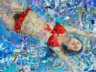 Floating: Red on Blue artgallery collage designspiration finearts illustration mosaic photomosaic vintage visualdesign