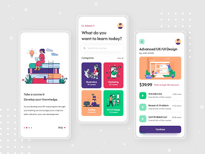 Online Course App app concept coaching colorful course dailyui design ecommerce education illustration interface learning learning platform minimal online course online learning school student teacher teaching typography