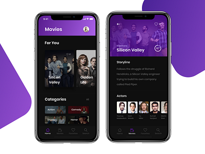 Movies App Concept apple application dark ios iphone x movies purple silicon valley ui ux