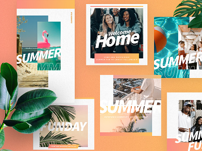 Fun Summer Social Media Package design illustration minimal ux web