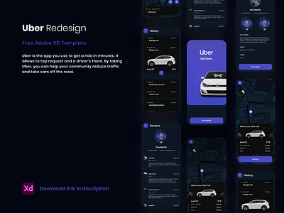 Uber Redesign - Free XD Template adobe xd adobexd app branding dark mode dark theme icon minimal ui ui ux ui design uidesign uiux