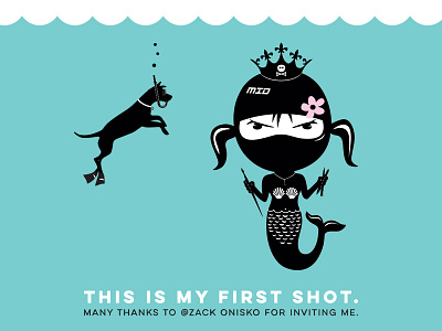 BASM Hello Dribbble! debut dog illustration mermaid ninja water