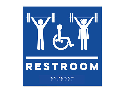 Lift Heavy Restroom Sign badass skate mom barbell braille crossfit handicap restroom signage weight lifter
