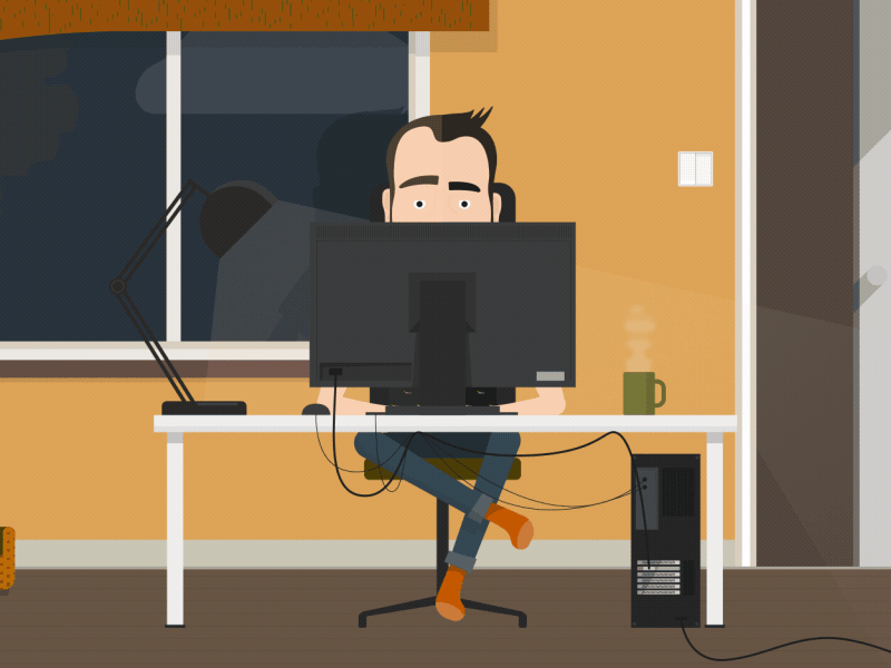 Tired? 2d animation adobe after effect animate animation character design coffee cup computer computers flat design gif illustration illustrator motion animation tired man work