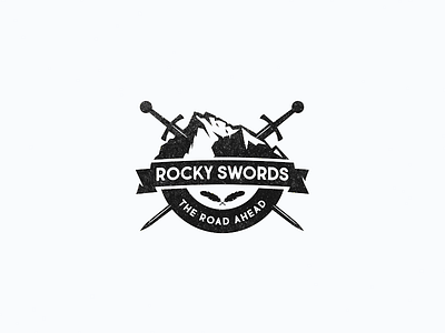 Mountain and Swords blade feather knight logo mountain peak ribbon swords