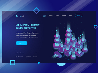 Hosthub - Landing Page dark gradient hero section home page hosting landing page ui user experience user interface ux vector web design