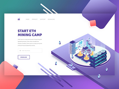 Ni crypto currency dark gradient home page illustration mining ui user experience user interface ux vector web design