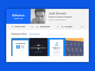 Profile Card UI behance card design dribbble flat mobile portfolio responsive ui web