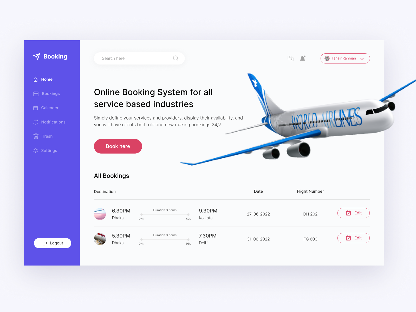 Booking Dashboard by Mahmud Saeef on Dribbble