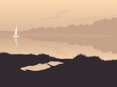 Flight bird boat cloud flight fog illustration lake sailboat vector