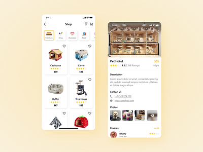 Pet Shop - Booking App UI Kit app booking design pet search service shop store ui ui design uiux ux xd design yellow