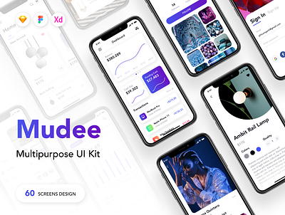 Mudee - Multipurpose UI Kit app chart chat dashboad design e commerce gradient menu multipurpose profile screen search sign in ui ui design uiux ux walkthrough