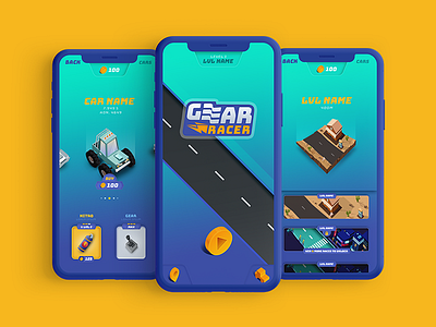 Gear Racer UI Screens cars game app icon illustration logo mobile game ui vector