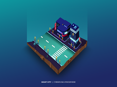 Gear Racer Night City Scene city digital art enviroment game app illustration isometric mobile game vector