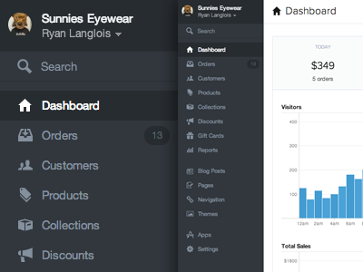 New Shopify Layout dark dark sidebar sidebar ui ui design web app