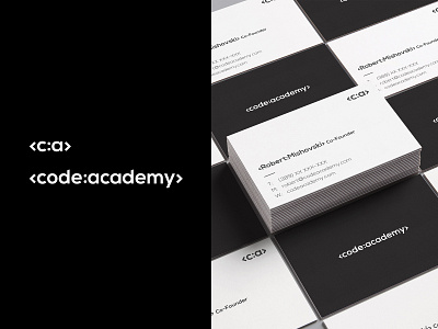 code:academy academy academy awards business card code dash logo logotype logotype black white creative modern simple