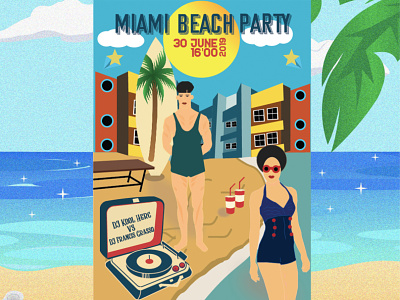 Retro Beach Party Poster beach design illustration miami party photoshop poster retro retroposter retrostyle vector