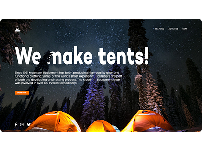 Mountain gear Website design camp campfire camping forest gear mountain night sky tent tourism typogaphy ui ux web web design website design