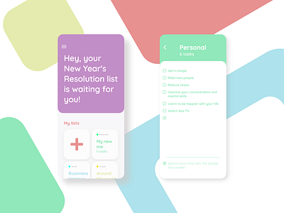 New Year's resolution list - App design 2019 app clean design design list lists mobile mobile app new year note resolution resolutions sofia ui ux