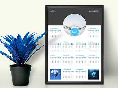 Wall Calendar 2019 blue business calendar 2019 cercle color corporate cover creative deco design green logo monday month office orange photo planner print stationery